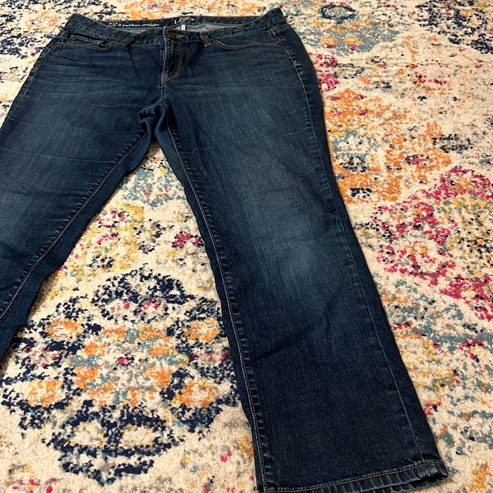 Women’s LOFT 12P 31P petite Modern Straight 5 pocket jeans, no distressing - Picture 8 of 13